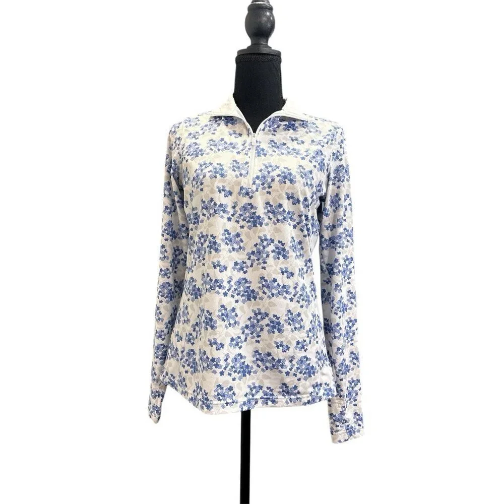 Straight Down Women Ava Quarter Zip Size XS Blue Floral